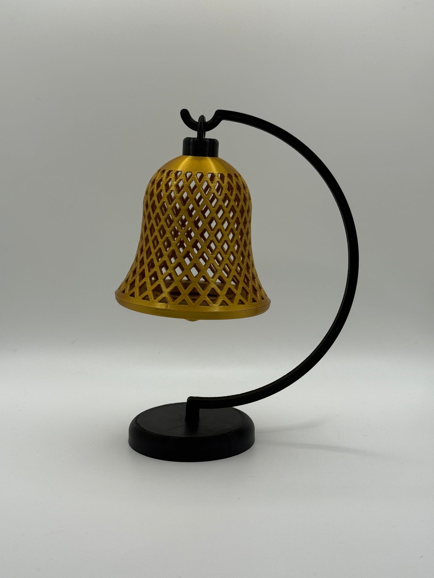 Gold Christmas Bell Lamp – Hanging Lattice Lantern with Warm Glow, Battery Candle Holder, Festive Table or Mantel Decoration