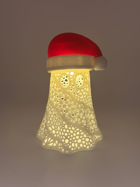 Personalized Christmas Ghost Ornament | Santa Hat with Built-In Tea Light | Unique Holiday Decor | Customizable Name Option