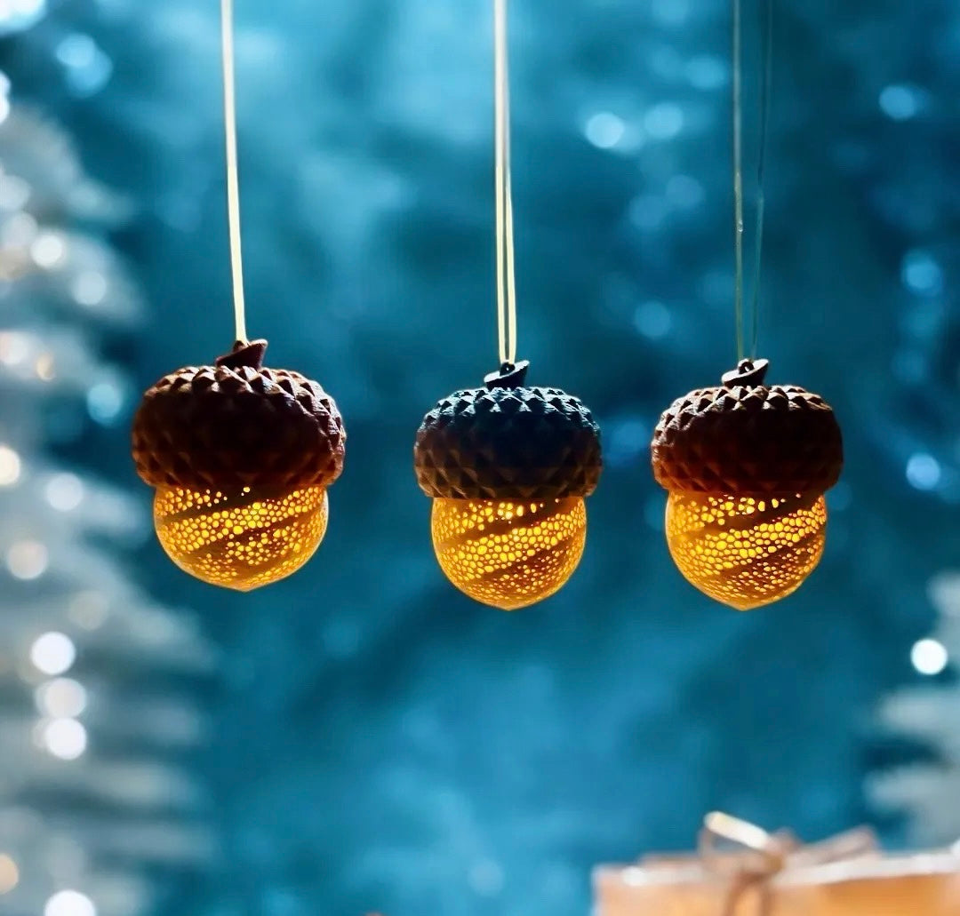 Elegant Acorn Voronoi Tea Light Ornaments – Hanging & Standing Decor for a Cozy Fall Ambiance