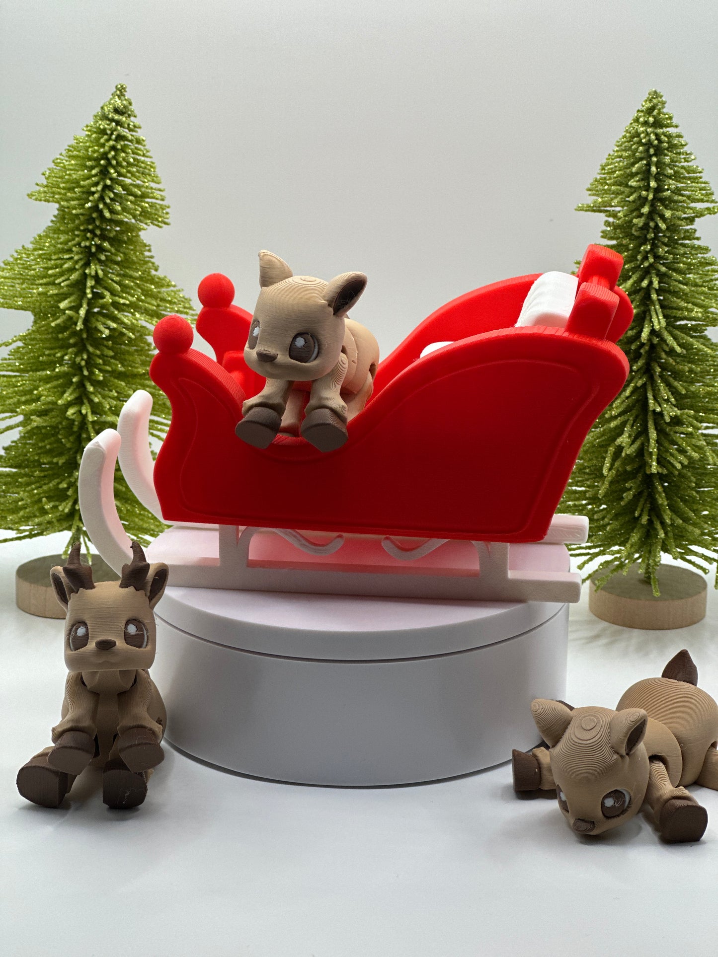 Flexi Reindeer 3-Pack with Sleigh - Articulated Christmas Decor Set
