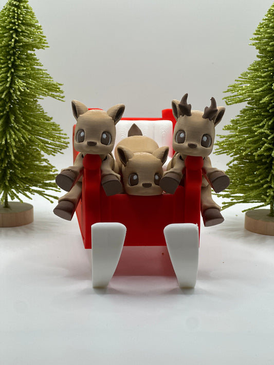 Flexi Reindeer 3-Pack with Sleigh - Articulated Christmas Decor Set